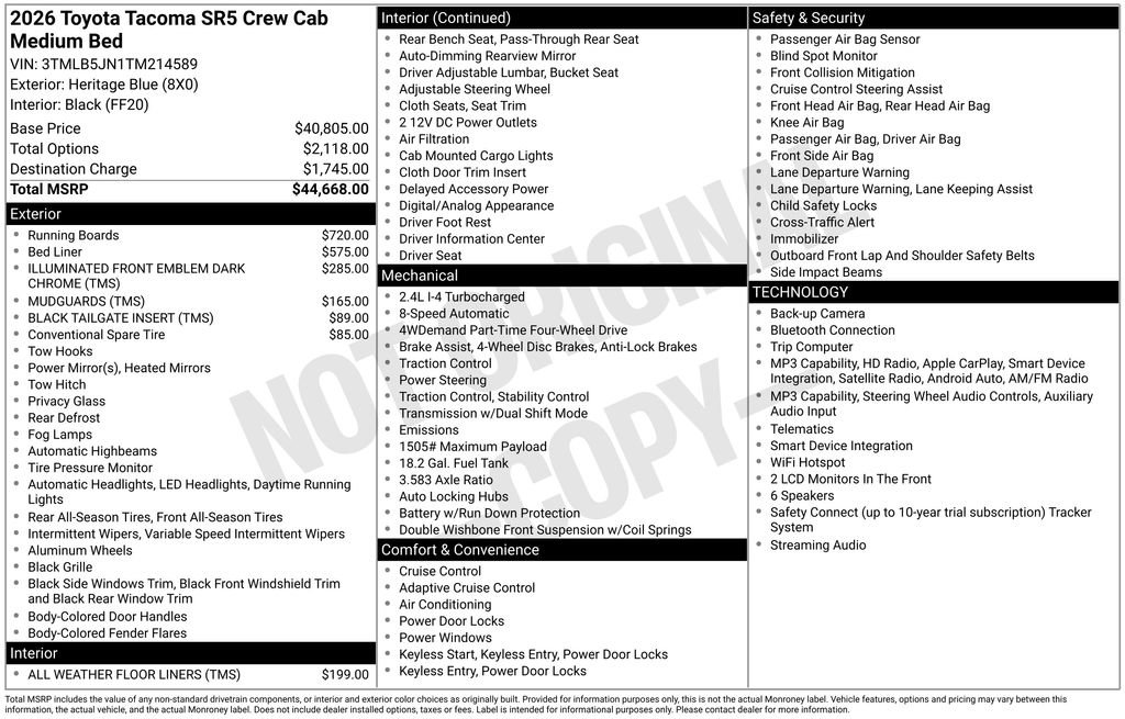 Used 2026 Toyota Tacoma SR5 AWD/4WD image 3