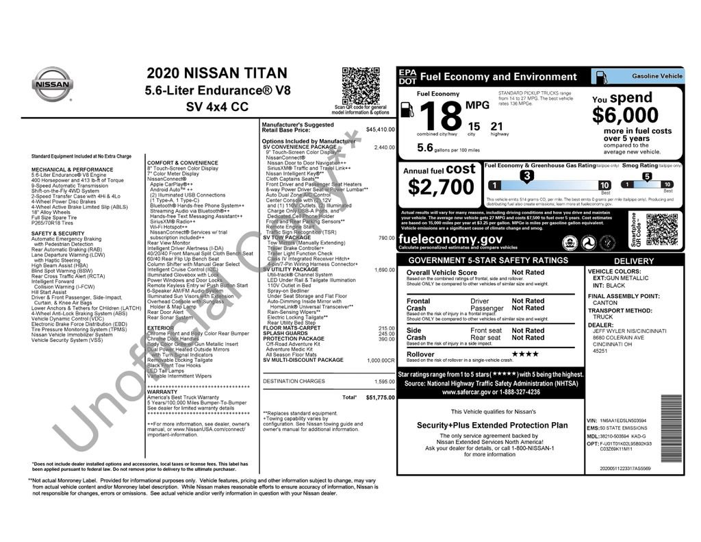 Used 2020 Nissan Titan SV w/ SV Convenience Package