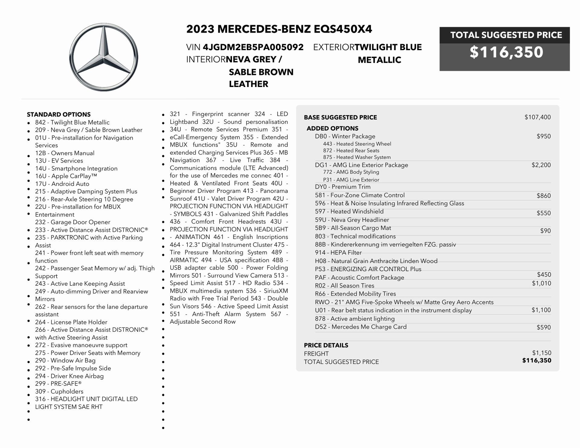 Used 2023 Mercedes-Benz EQS 450+ 4MATIC SUV w/ AMG Line Exterior Package image 82