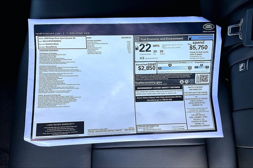 New 2026 Land Rover Range Rover Sport Dynamic SE AWD/4WD image 14