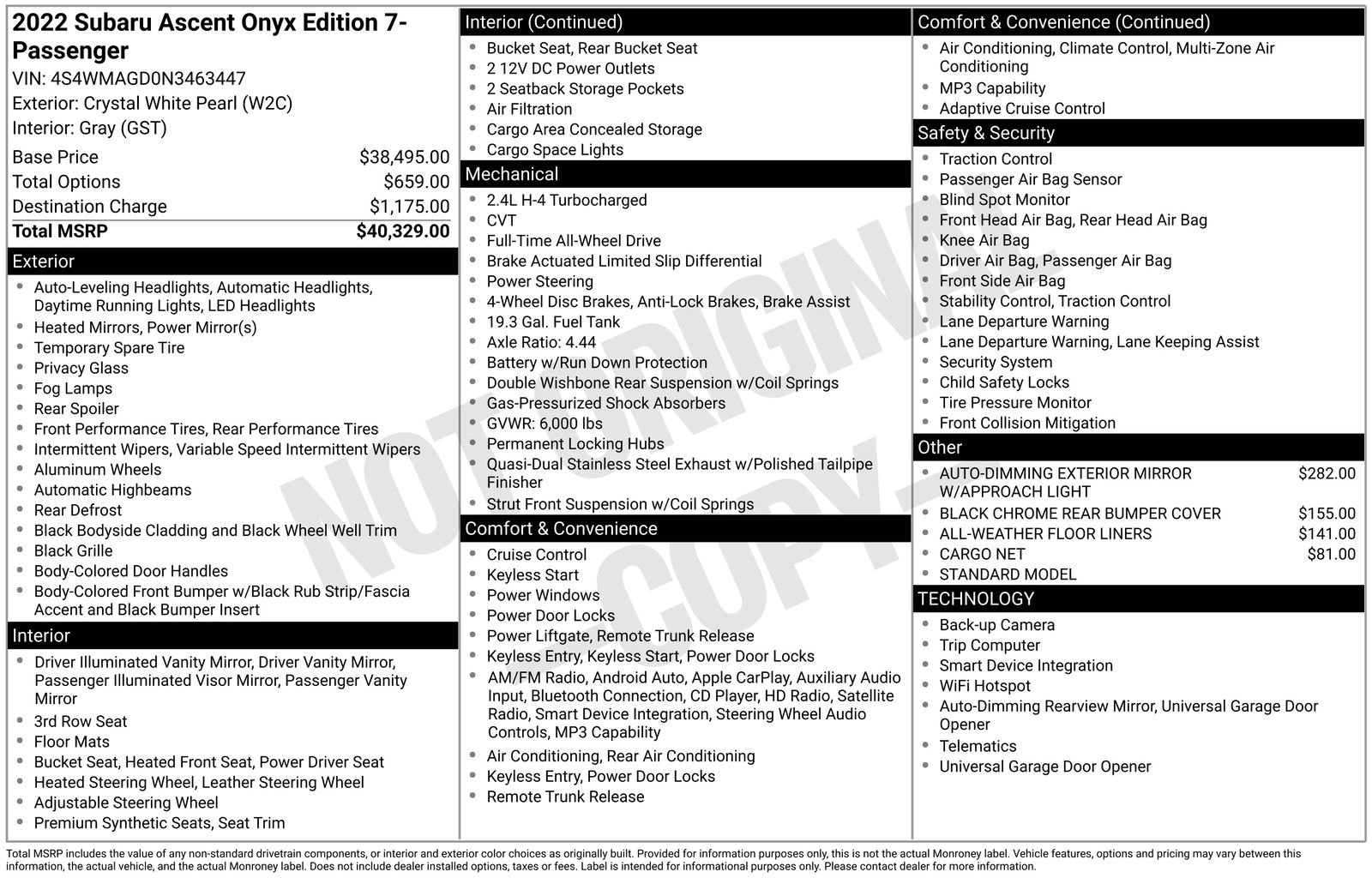 Certified 2022 Subaru Ascent Onyx Edition AWD/4WD image 7