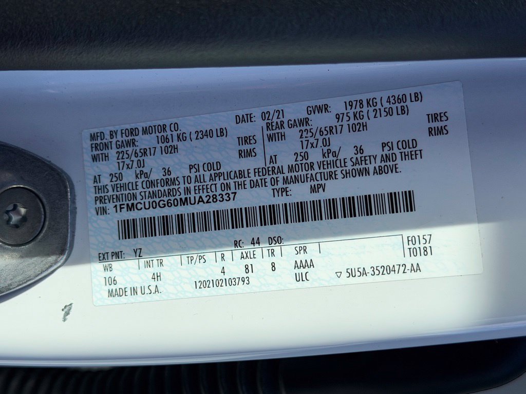 Certified 2021 Ford Escape SE FWD image 39