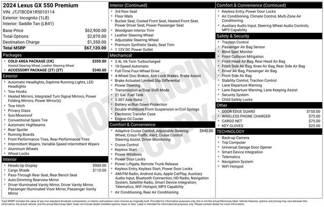 Used 2024 Lexus GX 550 w/ Cold Area Package AWD/4WD image 49