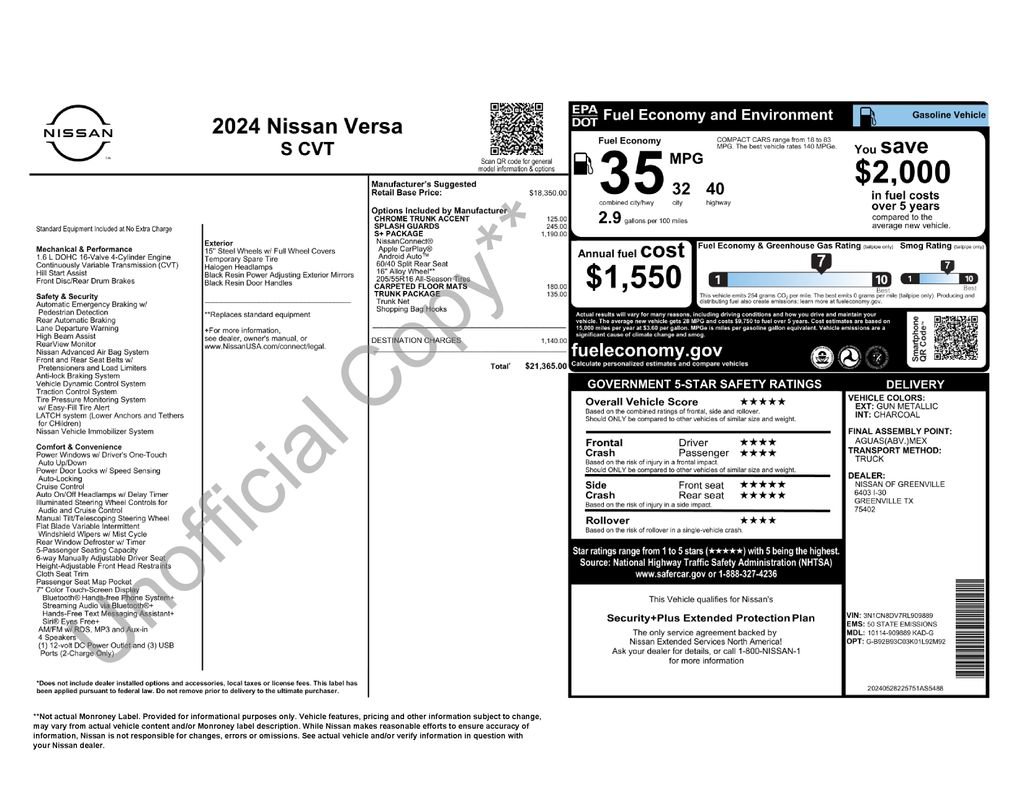 Certified 2024 Nissan Versa S w/ S Plus Package FWD image 6