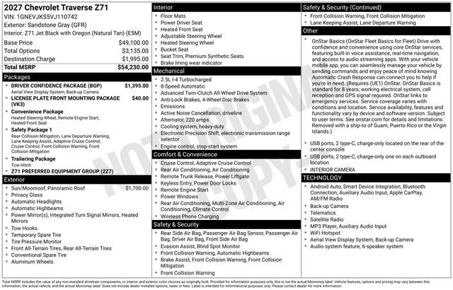 New 2027 Chevrolet Traverse Z71 w/ Driver Confidence Package AWD/4WD image 25