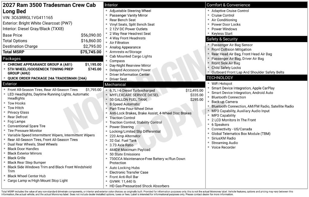 New 2027 RAM 3500 Tradesman w/ Chrome Appearance Group A AWD/4WD image 5