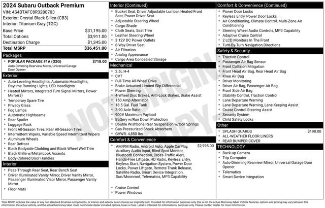 Used 2024 Subaru Outback Premium w/ Popular Package #1A AWD/4WD image 3