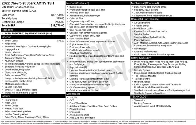 Certified 2022 Chevrolet Spark ACTIV FWD image 33