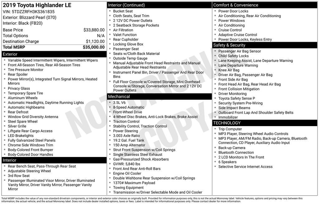 Used 2019 Toyota Highlander LE FWD image 10