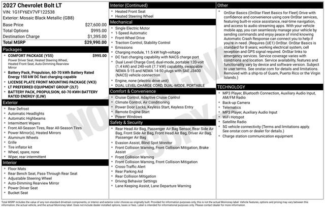 New 2027 Chevrolet Bolt LT w/ Comfort Package FWD image 5