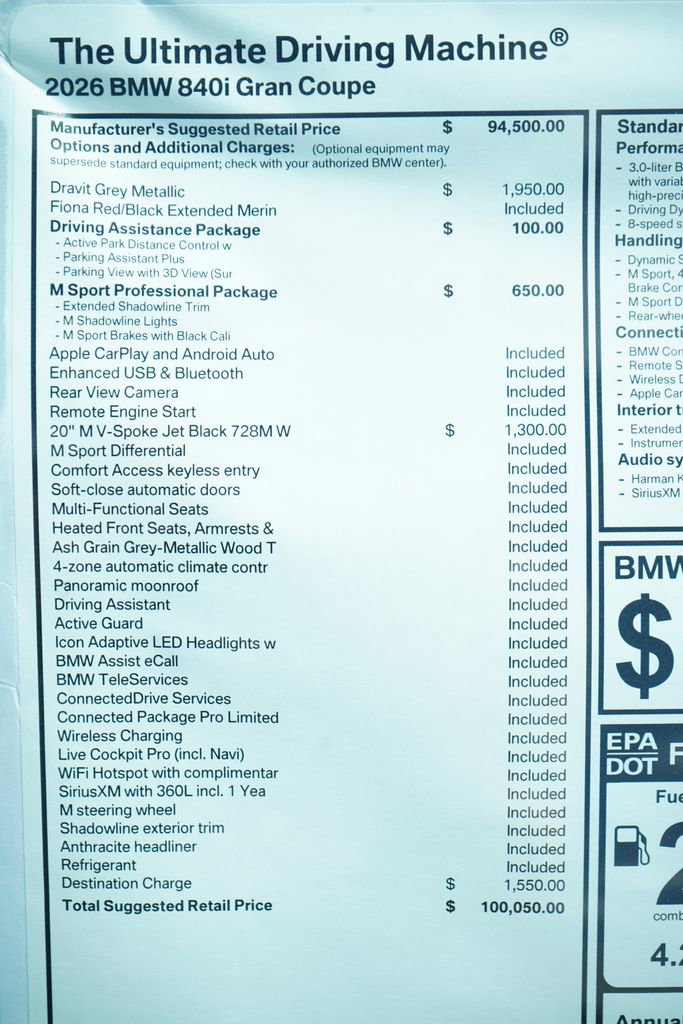 New 2026 BMW 840i w/ M Sport Professional Package RWD image 8