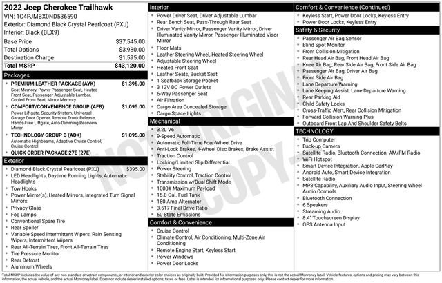 Used 2022 Jeep Cherokee Trailhawk w/ Premium Leather Package AWD/4WD image 20