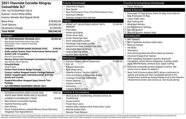 Used 2021 Chevrolet Corvette Stingray Premium Conv w/ Z51 Performance Package RWD image 10