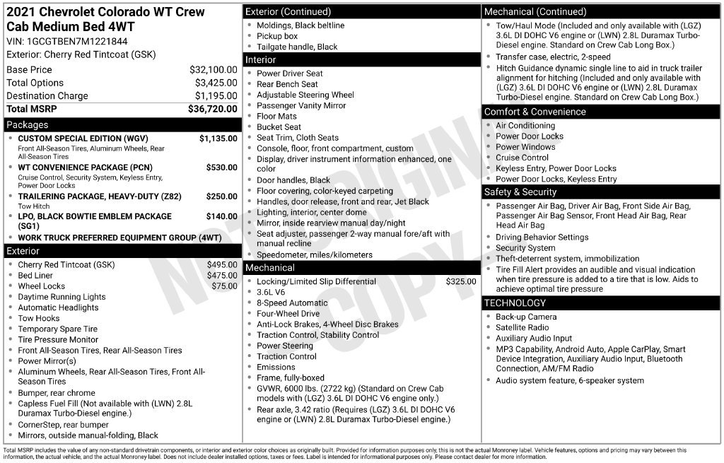 Certified 2021 Chevrolet Colorado W/T w/ Custom Special Edition AWD/4WD image 34