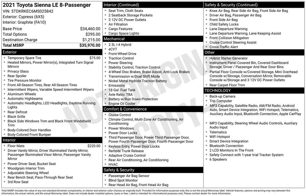 Used 2021 Toyota Sienna LE FWD image 3
