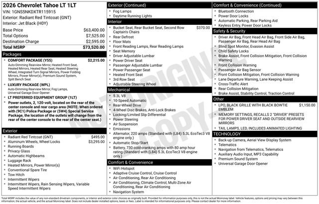 New 2026 Chevrolet Tahoe LT w/ Comfort Package image 5