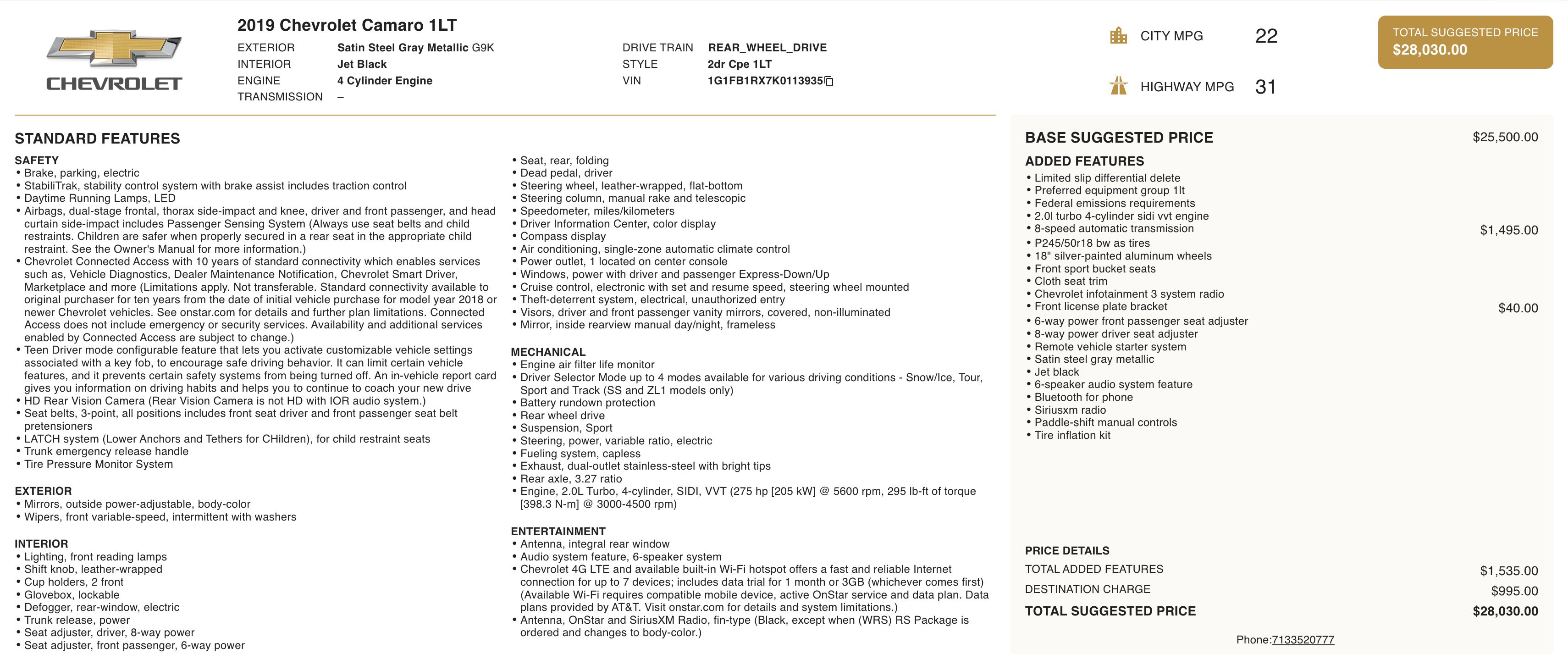 Used 2019 Chevrolet Camaro LT image 2