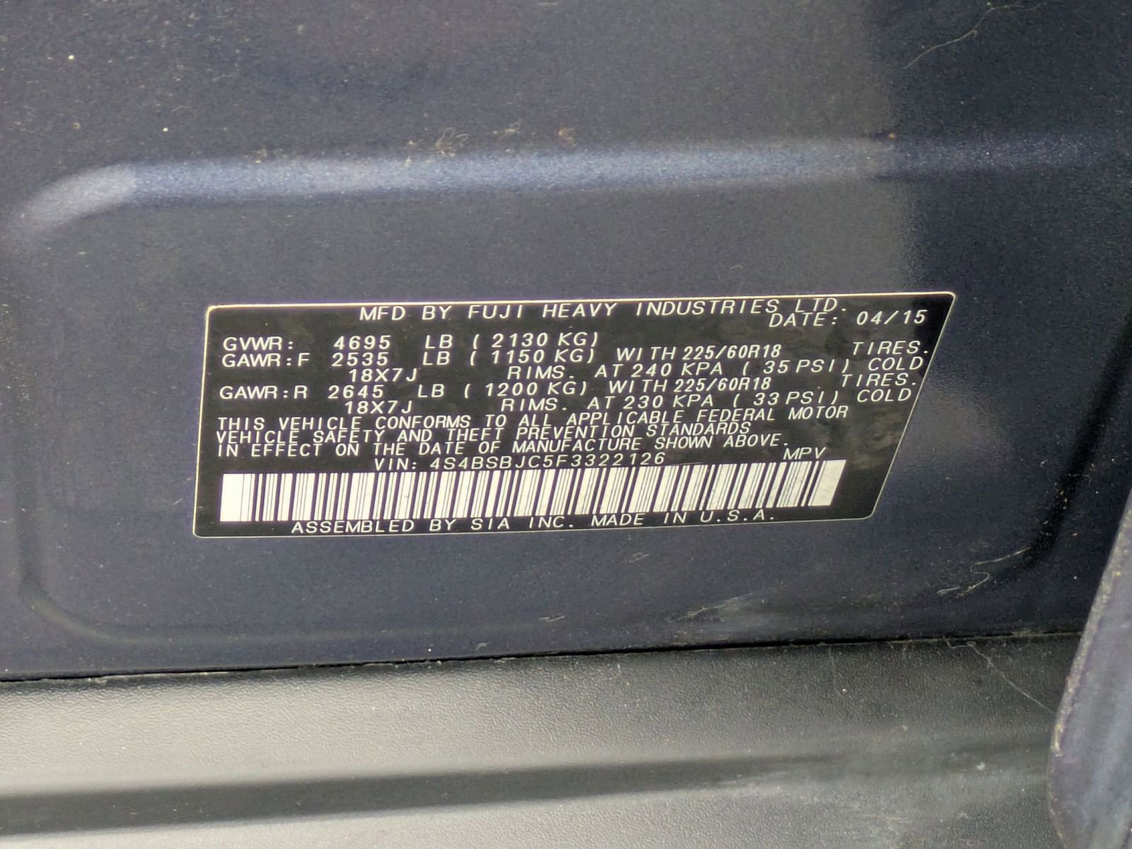 Used 2015 Subaru Outback 2.5i Limited w/ Protection Package #1 image 31