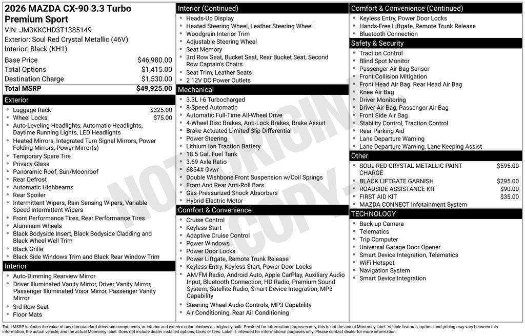 New 2026 MAZDA CX-90 3.3 Turbo w/ Premium Sport Pkg AWD/4WD image 37
