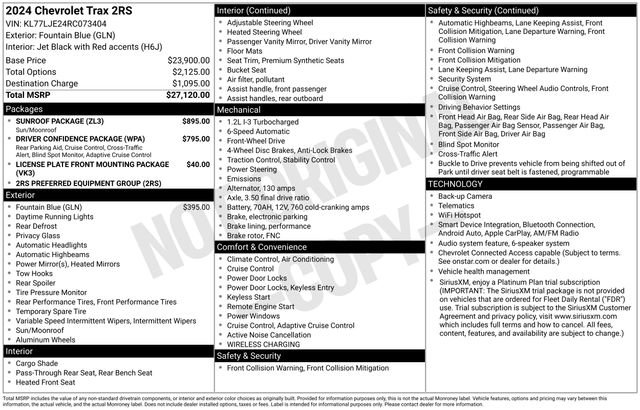 Used 2024 Chevrolet Trax RS w/ Sunroof Package FWD image 7