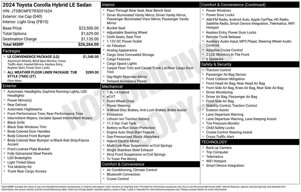 Used 2024 Toyota Corolla LE w/ LE Convenience Package FWD image 17