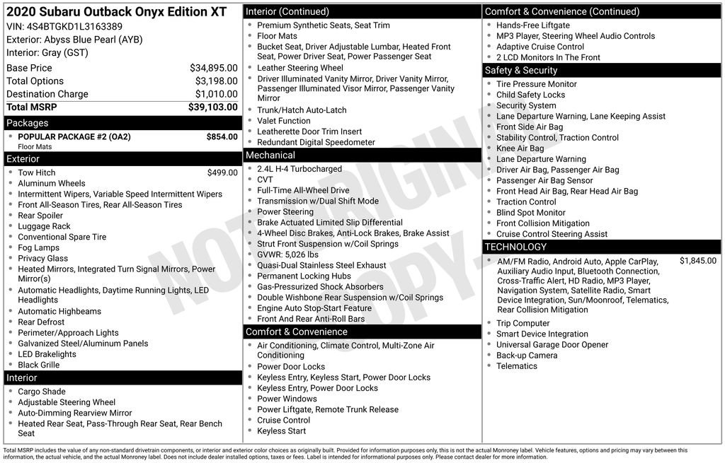 Used 2020 Subaru Outback Onyx Edition XT w/ Popular Package #2 image 34