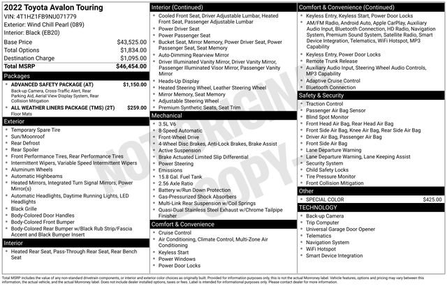 Certified 2022 Toyota Avalon Touring w/ Advanced Safety Package FWD image 33