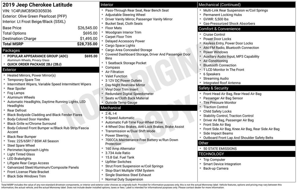 Used 2019 Jeep Cherokee Latitude w/ Popular Appearance Group AWD/4WD image 15