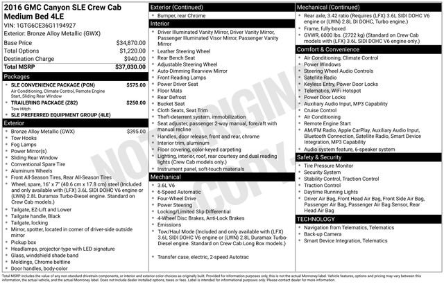 Used 2016 GMC Canyon SLE w/ SLE Convenience Package AWD/4WD image 6