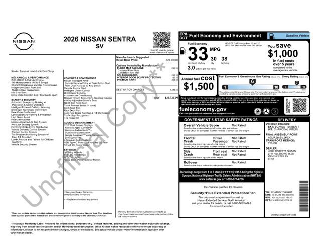New 2026 Nissan Sentra SV w/ Floor Mat Package image 23