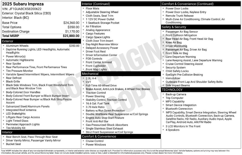 Certified 2025 Subaru Impreza 2.0i AWD/4WD image 11