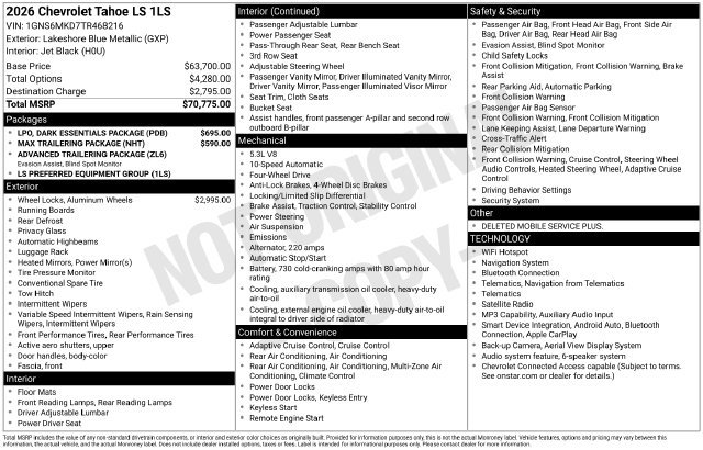 New 2026 Chevrolet Tahoe LS w/ LPO, Dark Essentials Package AWD/4WD image 5