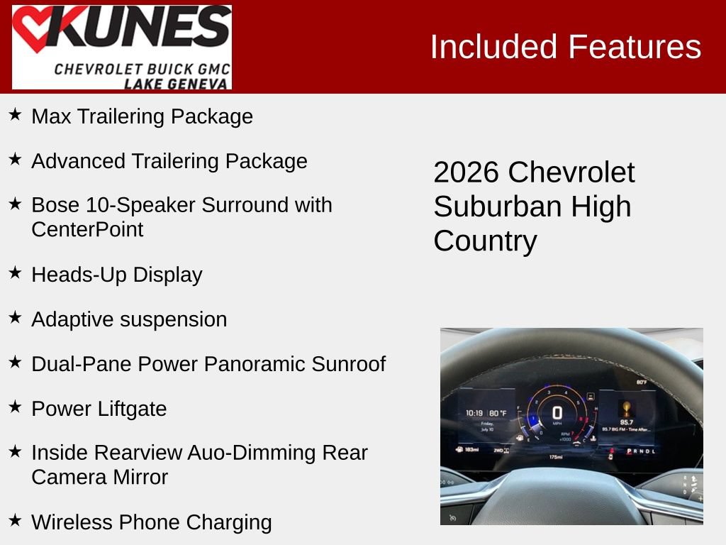 New 2026 Chevrolet Suburban High Country w/ Sun And Tow Package AWD/4WD image 3