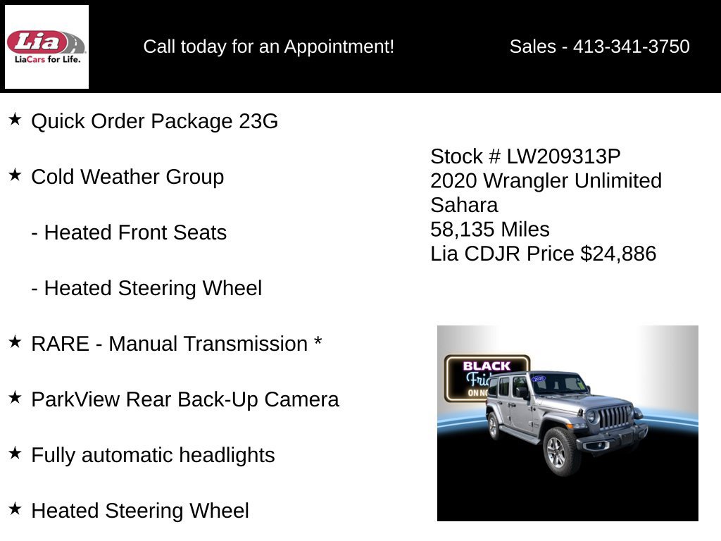 Certified 2020 Jeep Wrangler Unlimited Sahara w/ Cold Weather Group AWD/4WD image 6