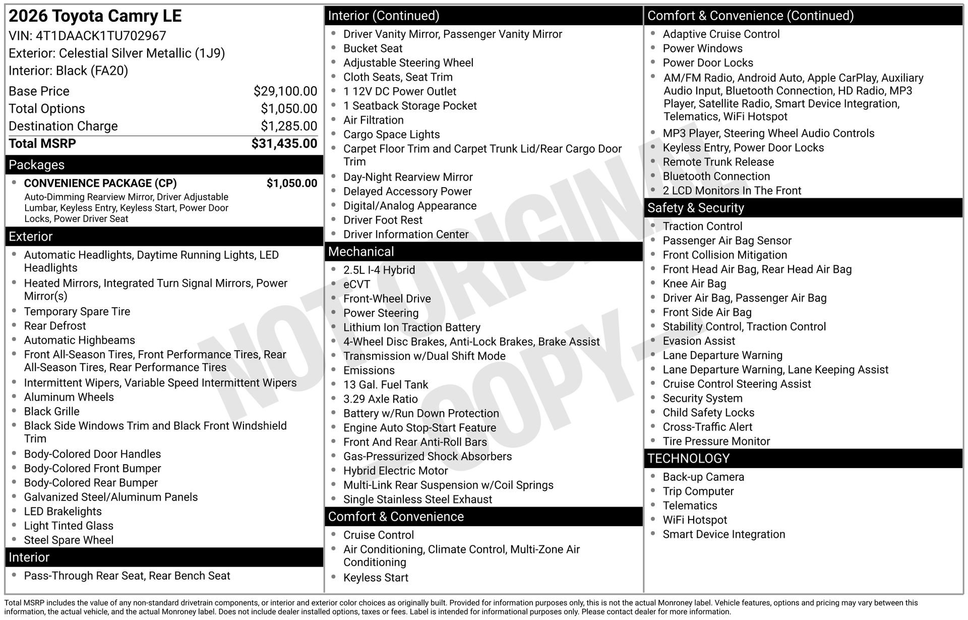 Used 2026 Toyota Camry LE w/ Convenience Package image 31