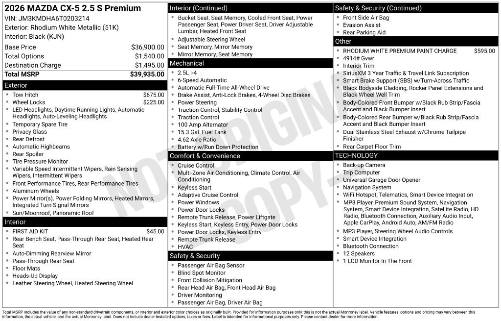New 2026 MAZDA CX-5 2.5 S w/ Premium Package AWD/4WD image 10