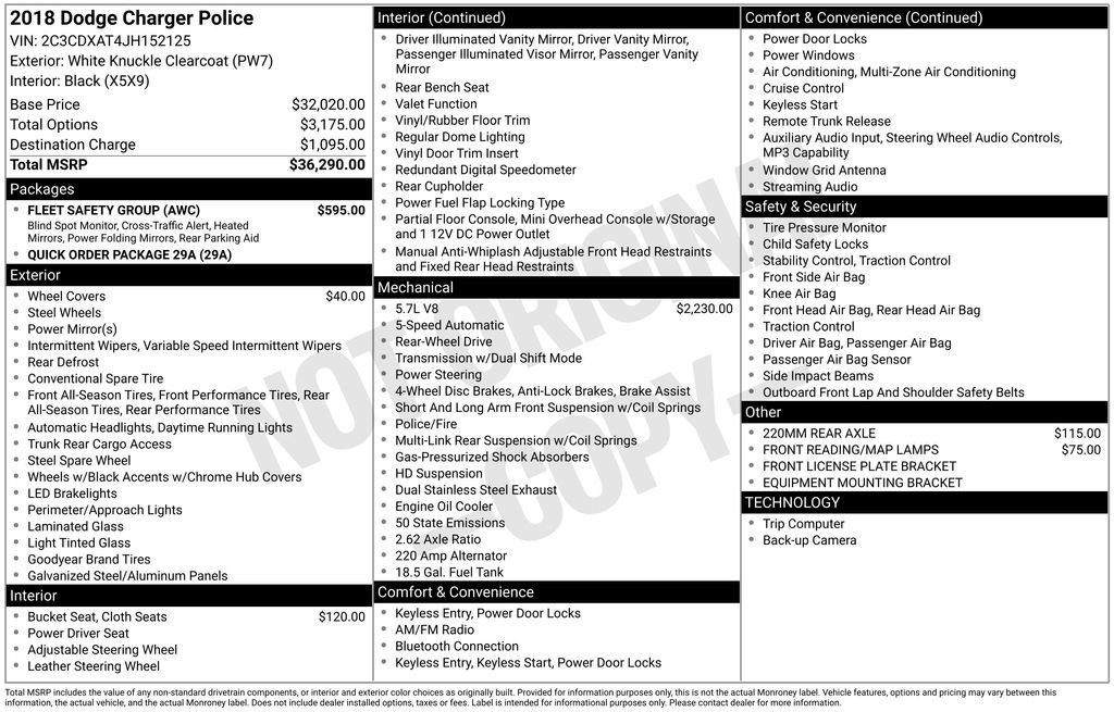 Used 2018 Dodge Charger Police w/ Fleet Safety Group image 6