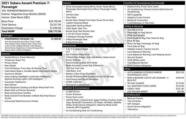 Used 2021 Subaru Ascent Premium w/ Convenience Package AWD/4WD image 26