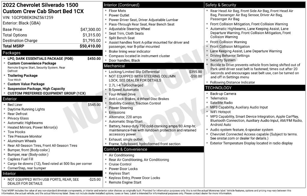 Used 2022 Chevrolet Silverado 1500 Custom w/ LPO, Dark Essentials Package AWD/4WD image 3