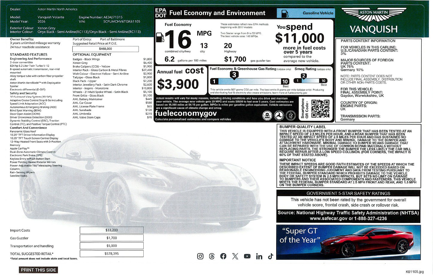 New 2026 Aston Martin Vanquish Convertible RWD image 19