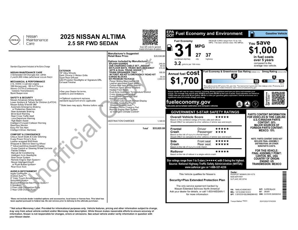 Certified 2025 Nissan Altima 2.5 SR w/ SR Premium Package FWD image 8
