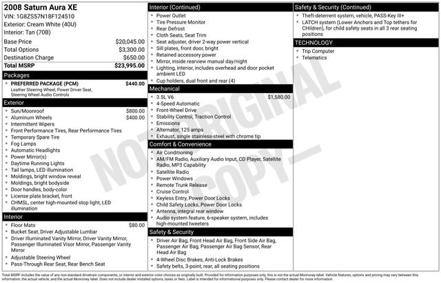 Used 2008 Saturn Aura XE w/ Preferred Package FWD image 27