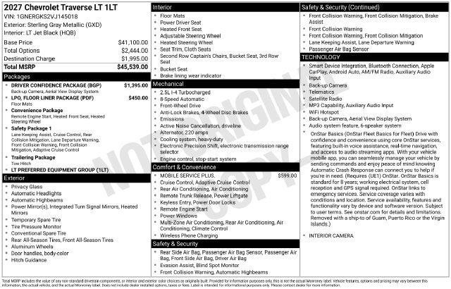 New 2027 Chevrolet Traverse LT w/ Driver Confidence Package FWD image 4
