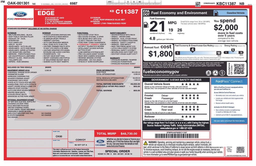 Used 2019 Ford Edge ST w/ Equipment Group 401A AWD/4WD image 32