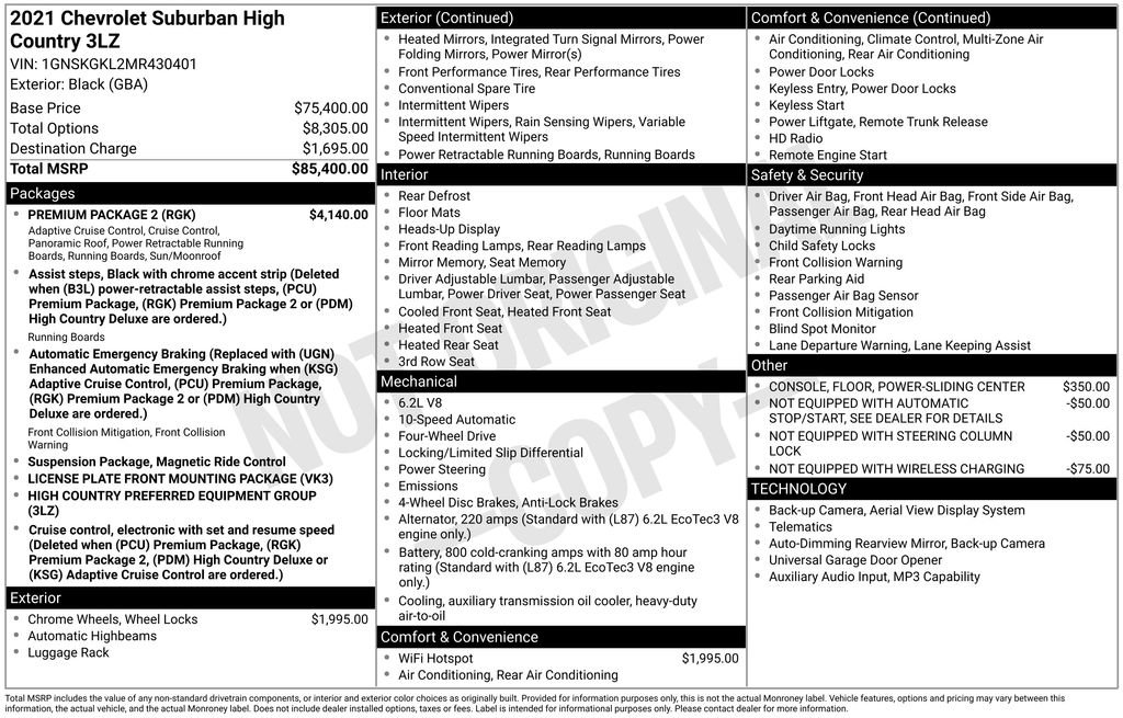 Used 2021 Chevrolet Suburban High Country w/ Premium Package 2 image 2