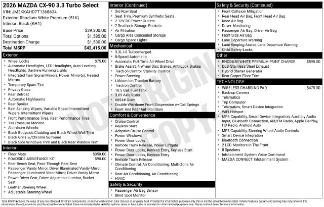 New 2026 MAZDA CX-90 3.3 Turbo w/ Select Package AWD/4WD image 9