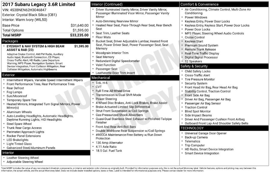 Used 2017 Subaru Legacy 3.6R Limited image 3