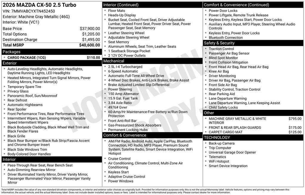 Certified 2026 MAZDA CX-50 AWD 2.5 S w/ Cargo Package image 7