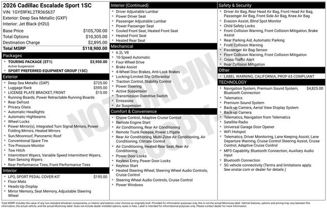 New 2026 Cadillac Escalade Sport w/ Touring Package AWD/4WD image 31