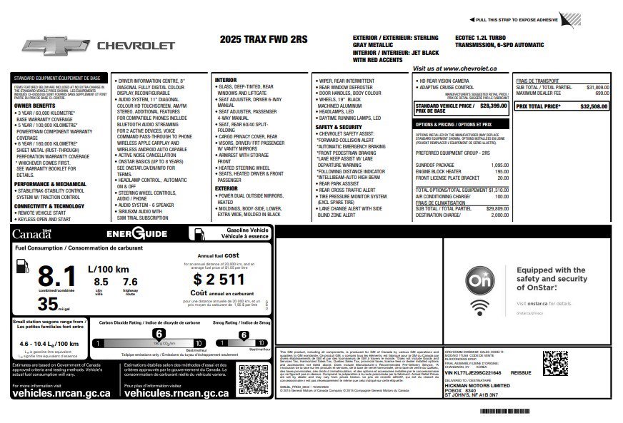 Certified 2025 Chevrolet Trax RS w/ Sunroof Package image 33